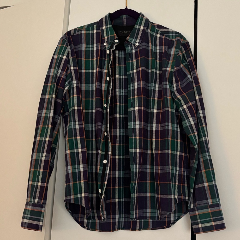 rag & bone Green and Blue Plaid Button Down Shirt